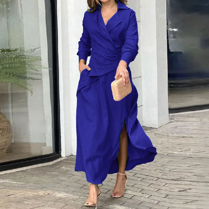 Damer Elegant Wrap Klänning med Skräddarsydd Kross och Långa Ärmar Mirla-Eva Jonsson