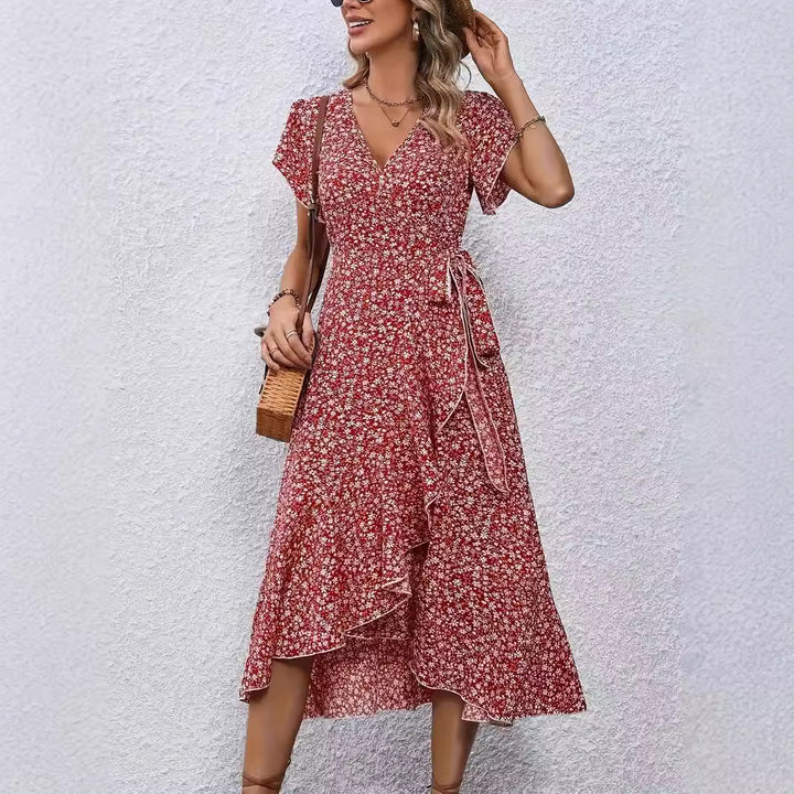 Damer Elegant Wrap Klänning med Volangdetaljer Mirla-Eva Jonsson