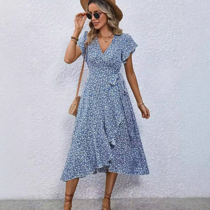 Damer Elegant Wrap Klänning med Volangdetaljer Mirla-Eva Jonsson