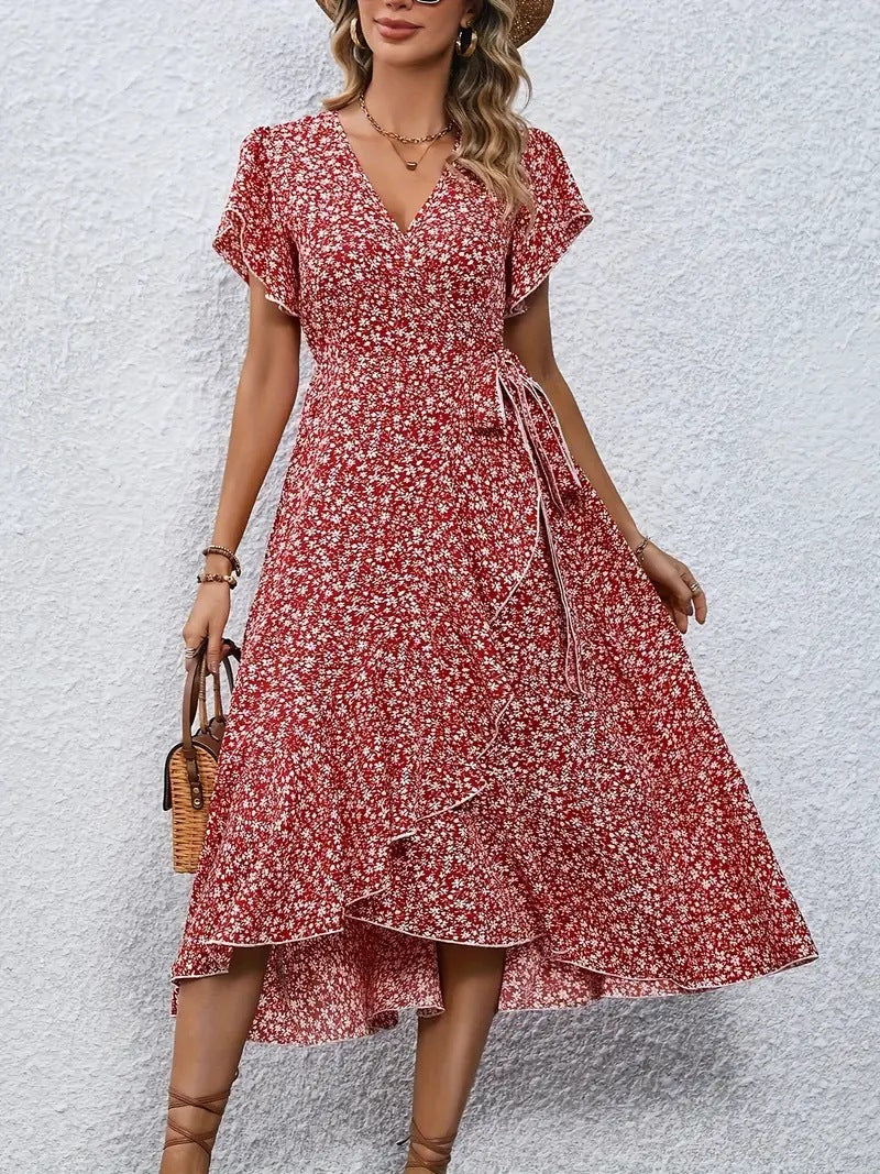 Damer Elegant Wrap Klänning med Volangdetaljer Mirla-Eva Jonsson