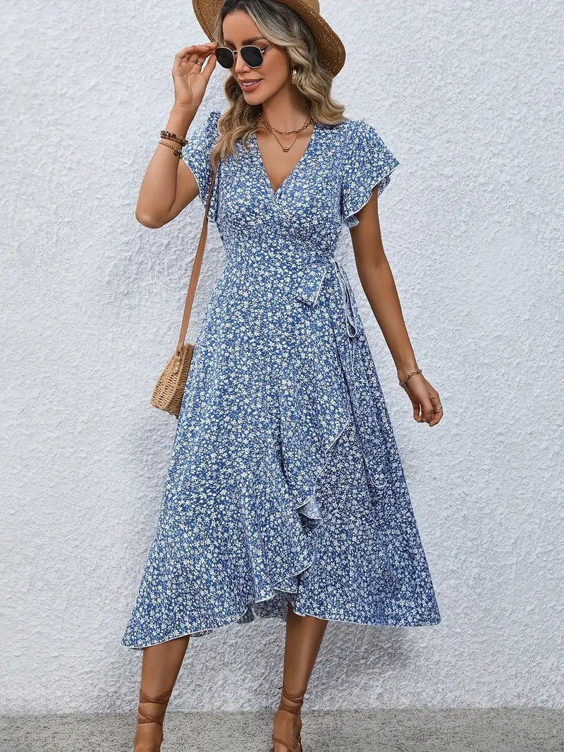 Damer Elegant Wrap Klänning med Volangdetaljer Mirla-Eva Jonsson