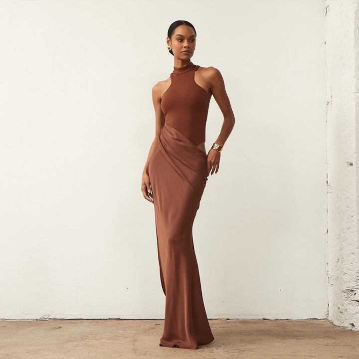 Damer Elegant Wrap Klänning med högslutet design och sidoklyfta Mirla-Eva Jonsson