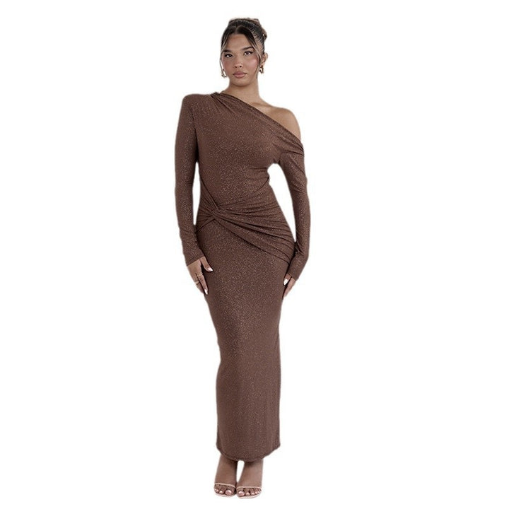 Damer Elegant Wrap Maxi Klänning med asymmetrisk snitt och långa ärmar Mirla-Eva Jonsson