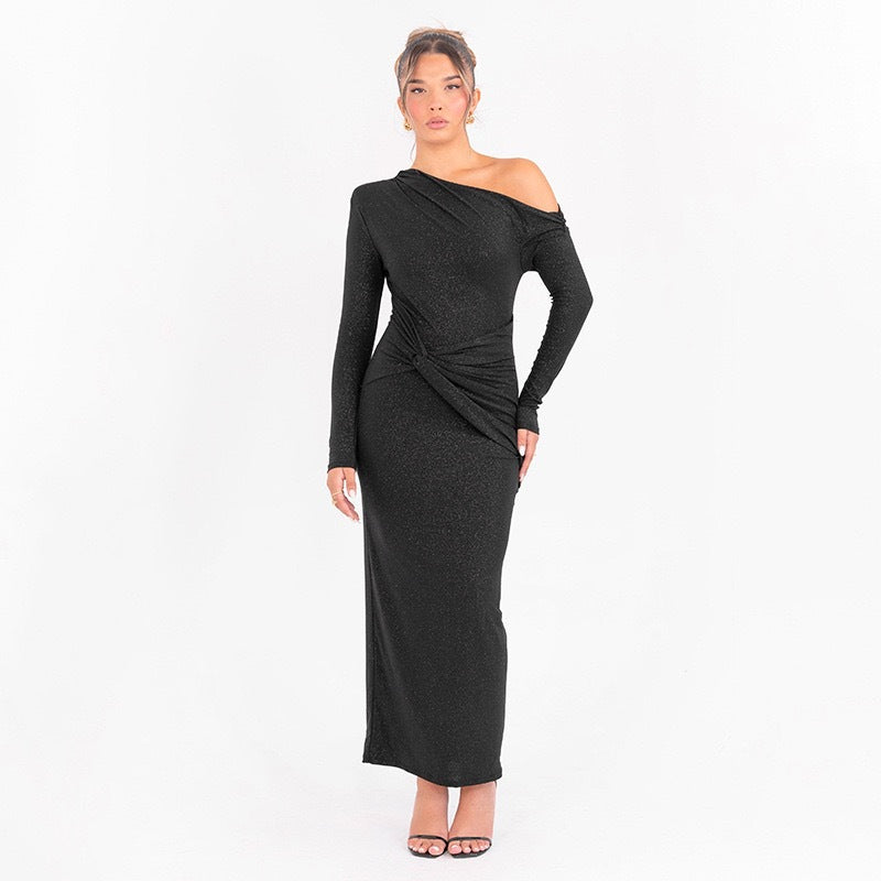 Damer Elegant Wrap Maxi Klänning med asymmetrisk snitt och långa ärmar Mirla-Eva Jonsson