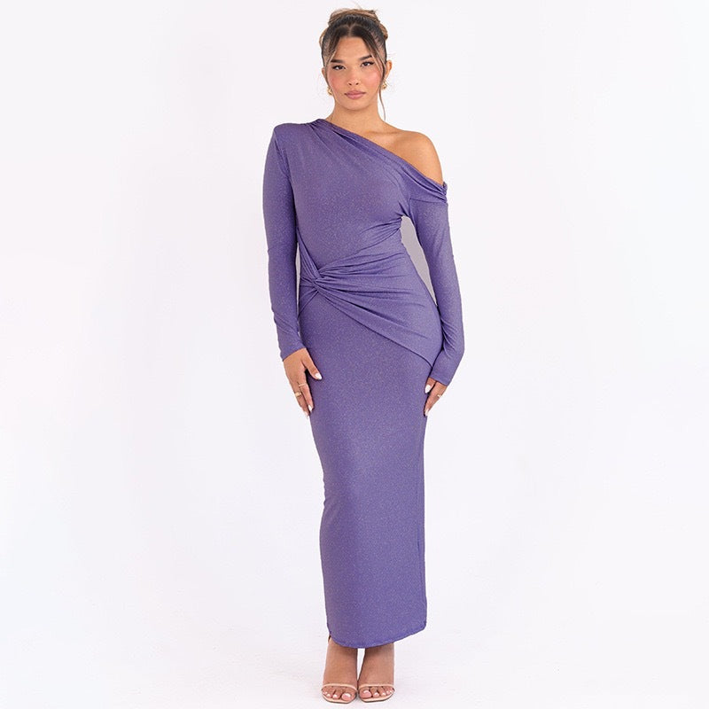 Damer Elegant Wrap Maxi Klänning med asymmetrisk snitt och långa ärmar Mirla-Eva Jonsson