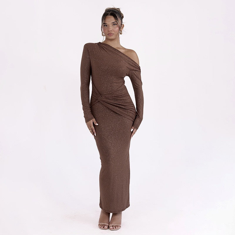 Damer Elegant Wrap Maxi Klänning med asymmetrisk snitt och långa ärmar Mirla-Eva Jonsson