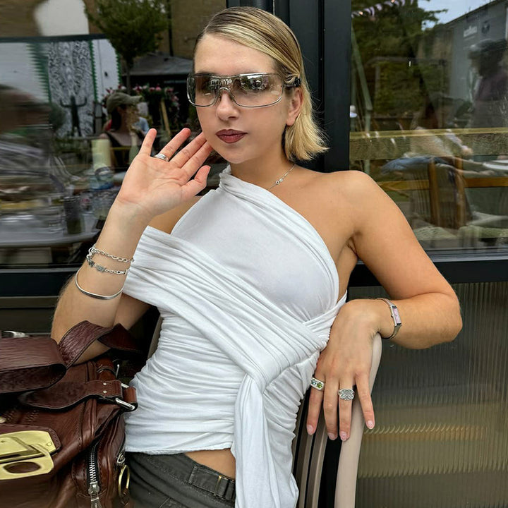 Damer Elegant Wrap Top med asymmetrisk snitt Mirla-Eva Jonsson