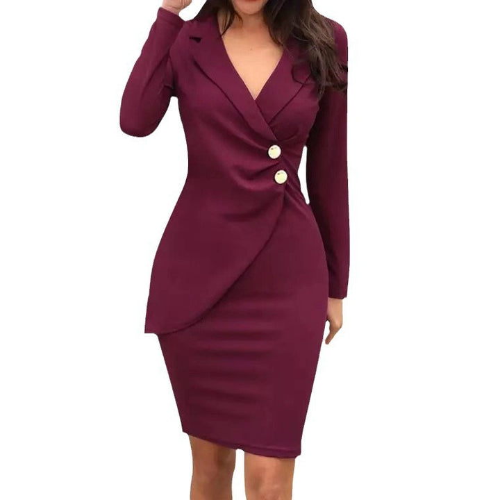 Damer Elegant Wrap-klänning med gyllene knappr detaljer Mirla-Eva Jonsson