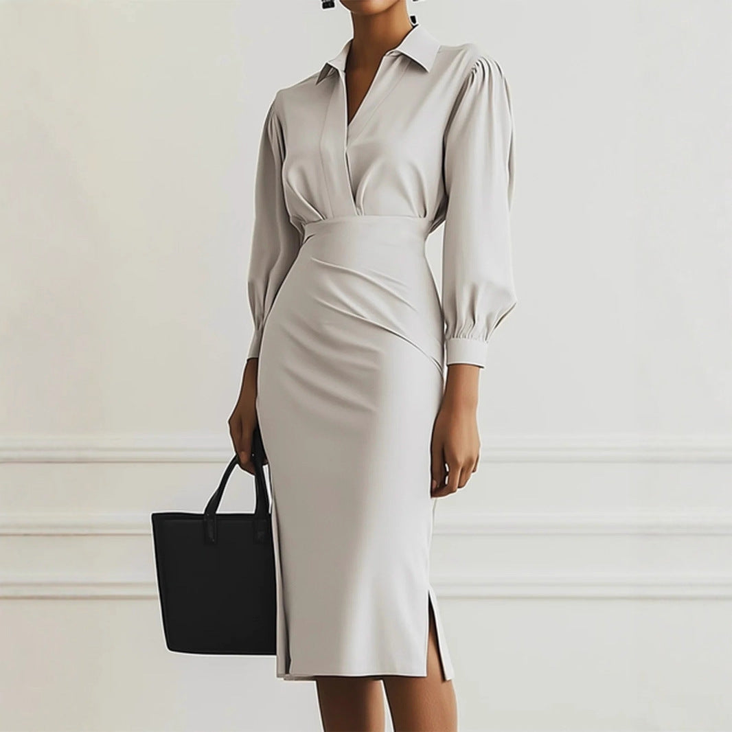 Damer Elegant Wrap-klänning med raffinerad krage och figurnära silhuett Mirla-Eva Jonsson