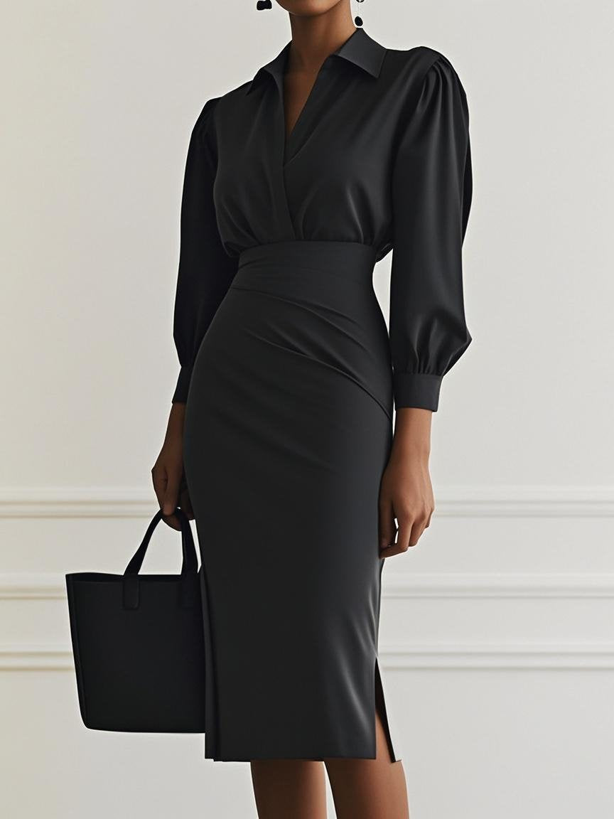 Damer Elegant Wrap-klänning med raffinerad krage och figurnära silhuett Mirla-Eva Jonsson