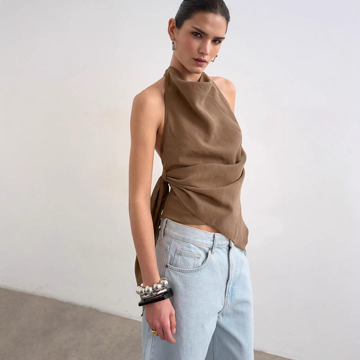 Damer Elegant Wrap-top med asymmetrisk fåll Mirla-Eva Jonsson