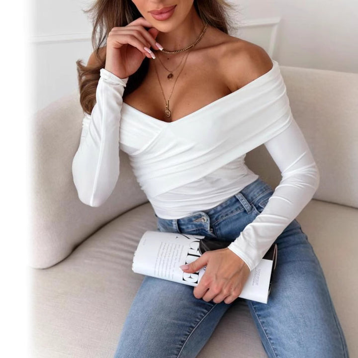 Damer Elegant Wrap-top med off-shoulder design och långa ärmar Mirla-Eva Jonsson