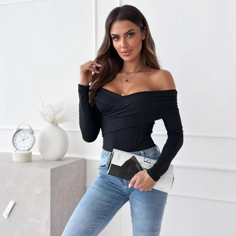 Damer Elegant Wrap-top med off-shoulder design och långa ärmar Mirla-Eva Jonsson