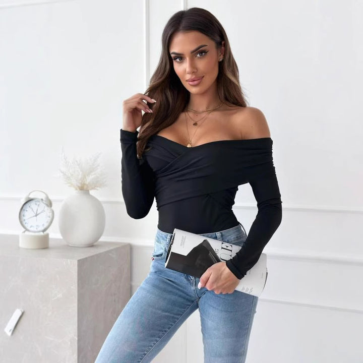Damer Elegant Wrap-top med off-shoulder design och långa ärmar Mirla-Eva Jonsson