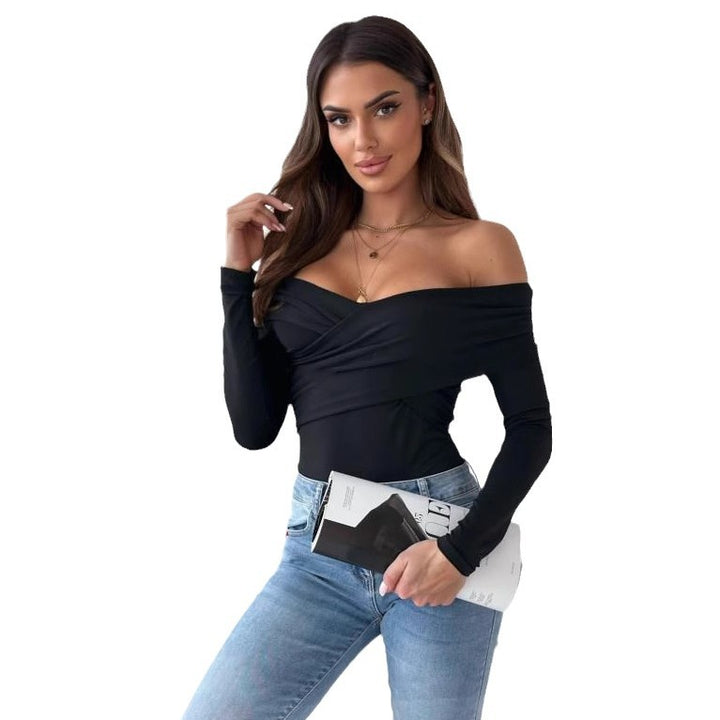 Damer Elegant Wrap-top med off-shoulder design och långa ärmar Mirla-Eva Jonsson