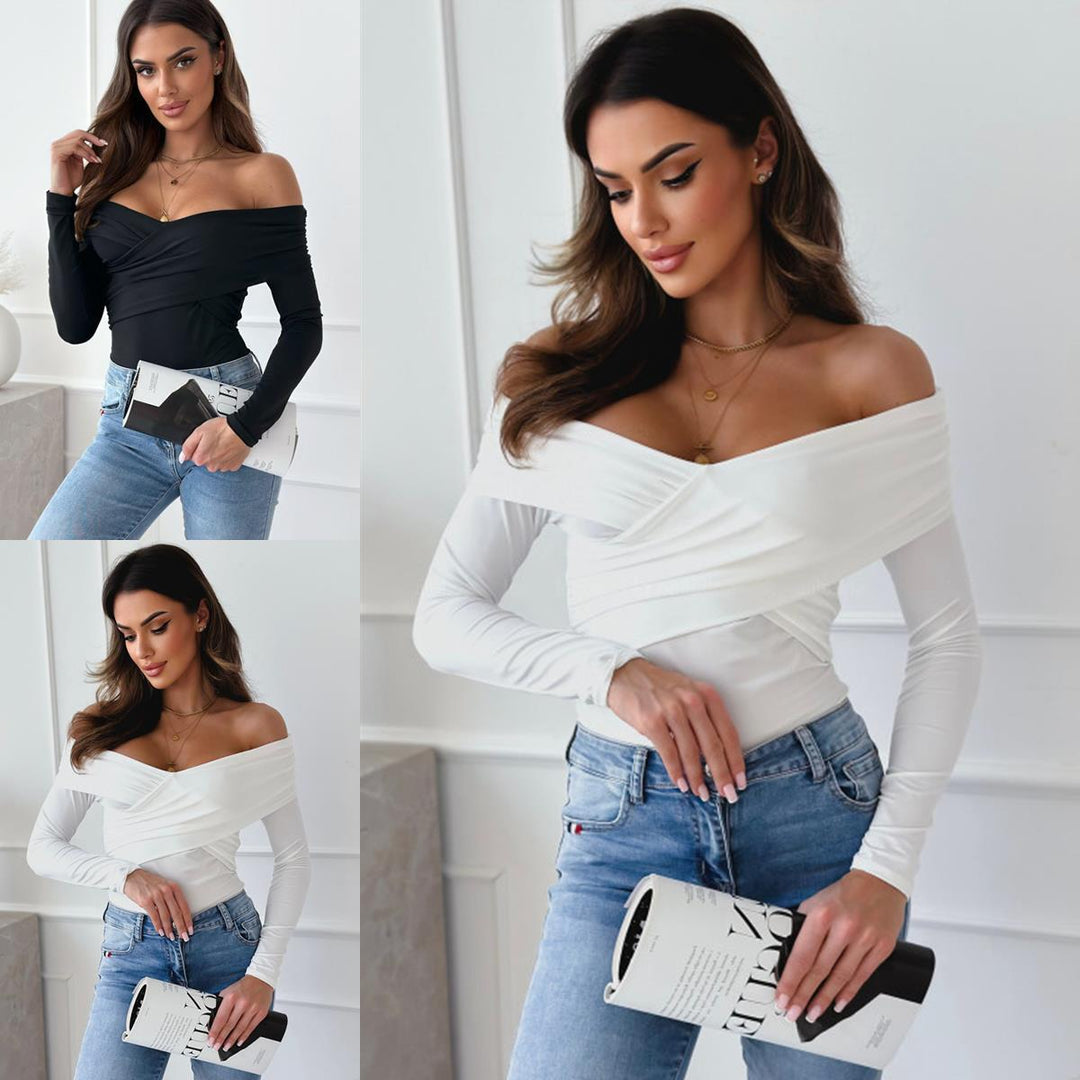 Damer Elegant Wrap-top med off-shoulder design och långa ärmar Mirla-Eva Jonsson