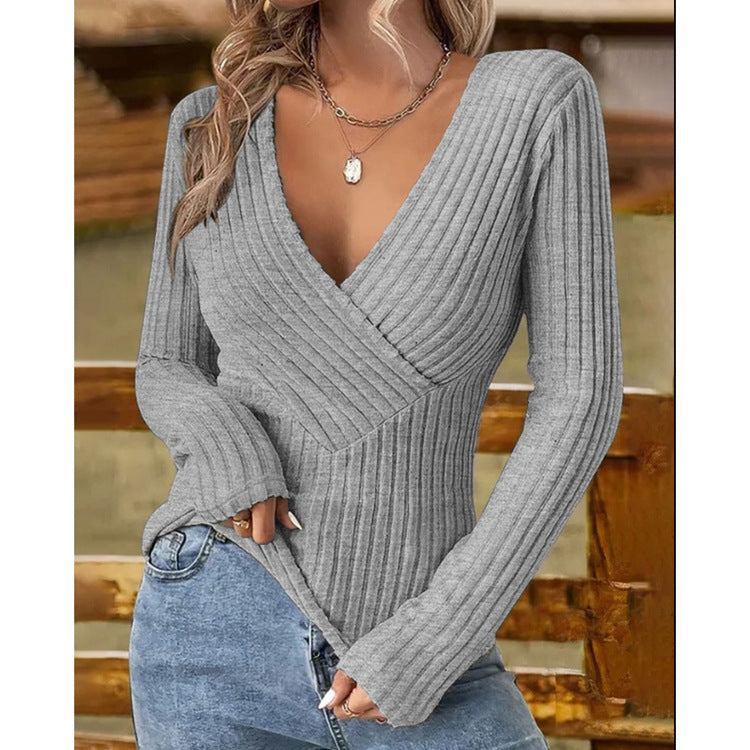 Damer Elegant Wrap-tröja med ribbad struktur Mirla-Eva Jonsson