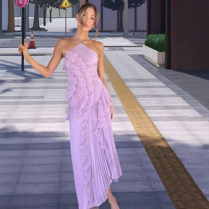 Damer Elegant Wrapklänning med plisserade volanger och asymmetrisk nederdel Eva Jonsson-Eva Jonsson