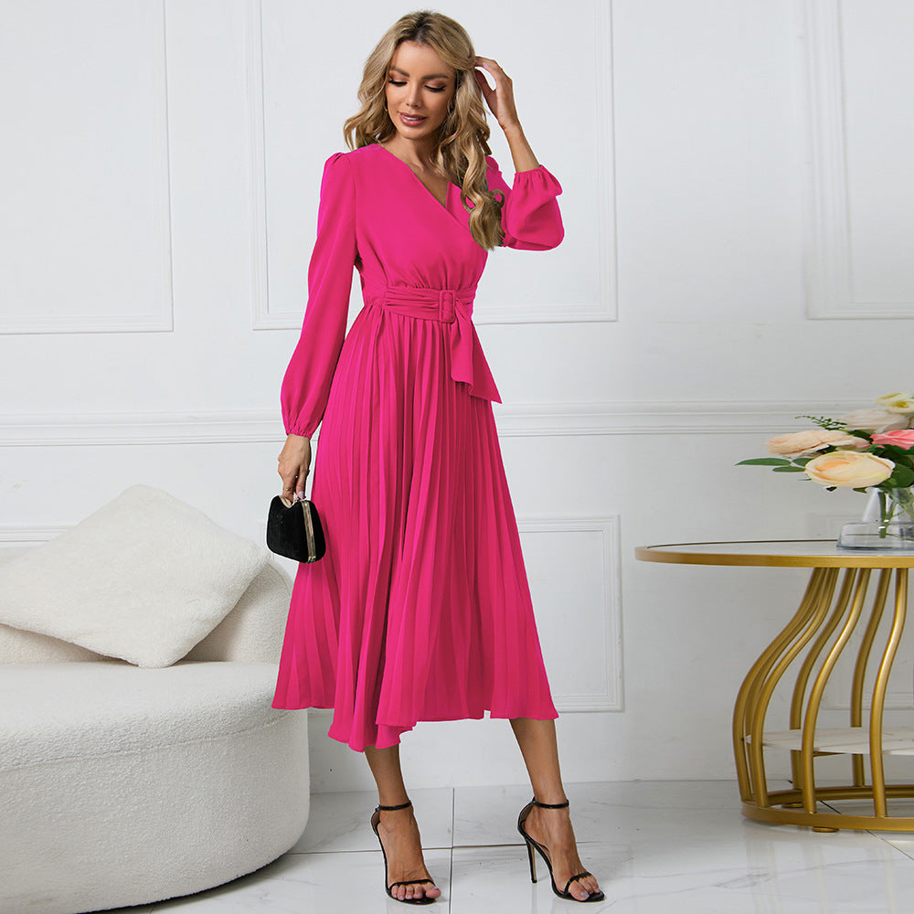 Damer Elegant Wrappklänning med Plissé och Bälte Detail Mirla-Eva Jonsson