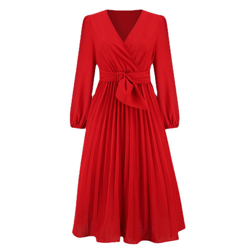 Damer Elegant Wrappklänning med Plissé och Bälte Detail Mirla-Eva Jonsson