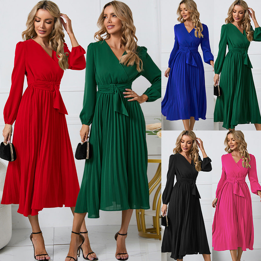 Damer Elegant Wrappklänning med Plissé och Bälte Detail Mirla-Eva Jonsson