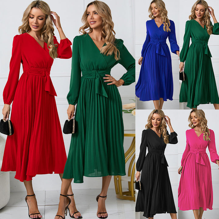 Damer Elegant Wrappklänning med Plissé och Bälte Detail Mirla-Eva Jonsson