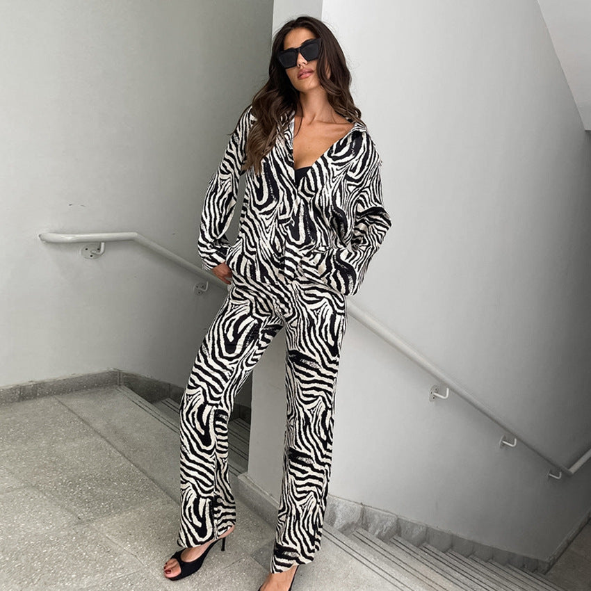 Damer Elegant Zebra-mönster Stora storlekar Pyjamas-set Eva Jonsson-Eva Jonsson