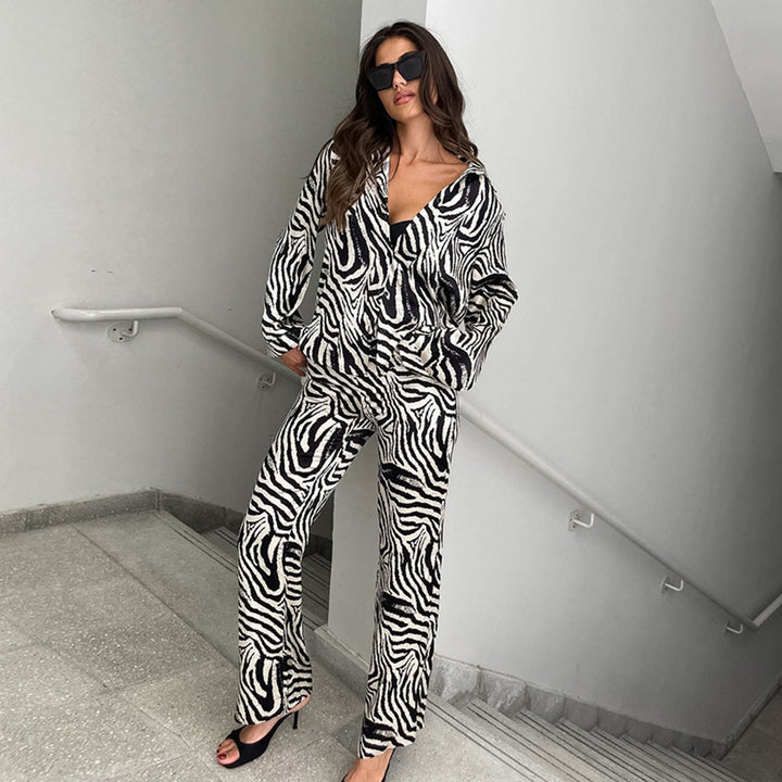 Damer Elegant Zebra-mönster Stora storlekar Pyjamas-set Eva Jonsson-Eva Jonsson