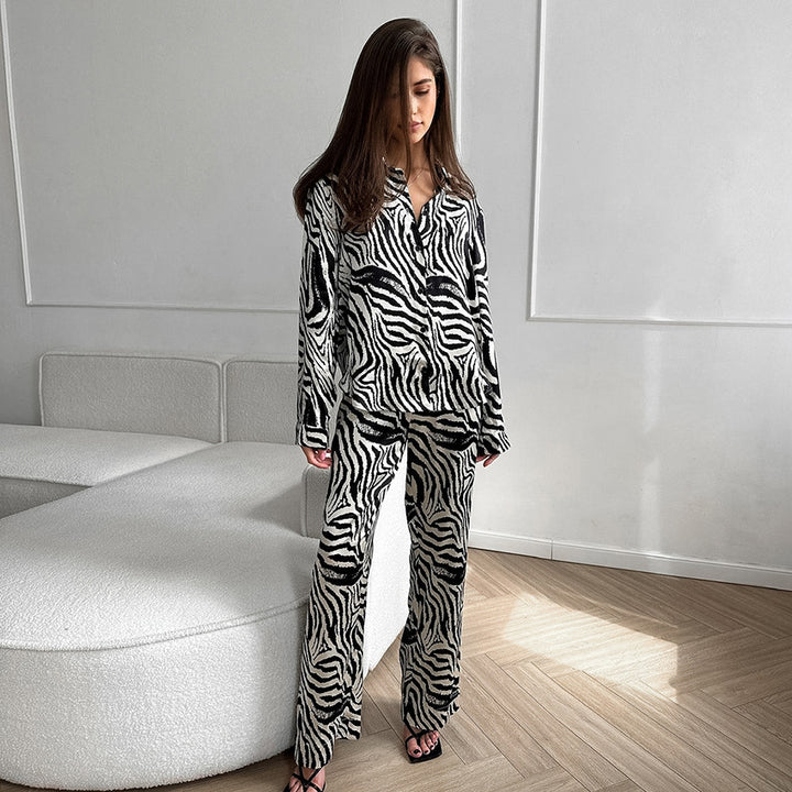 Damer Elegant Zebra-mönster Stora storlekar Pyjamas-set Eva Jonsson-Eva Jonsson