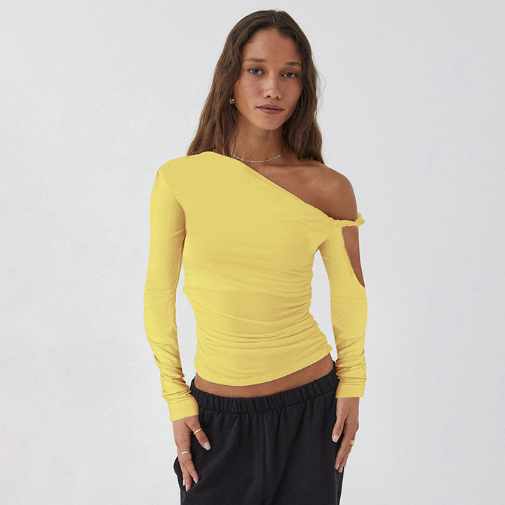 Damer Elegant asymmetrisk blus med långa ärmar och rynkning Eva Jonsson-Eva Jonsson