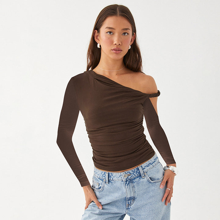 Damer Elegant asymmetrisk blus med långa ärmar och rynkning Eva Jonsson-Eva Jonsson