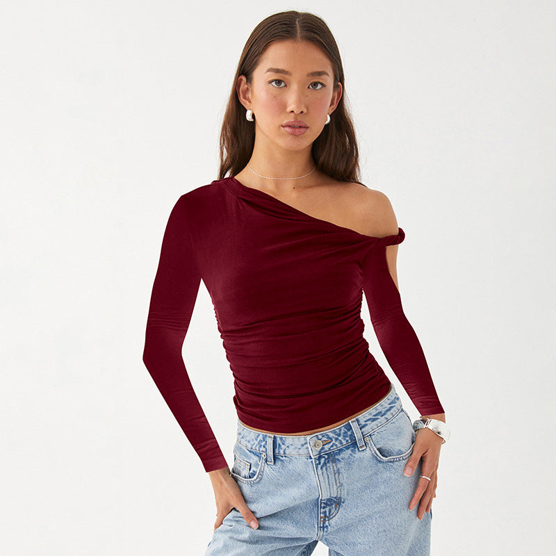 Damer Elegant asymmetrisk blus med långa ärmar och rynkning Eva Jonsson-Eva Jonsson