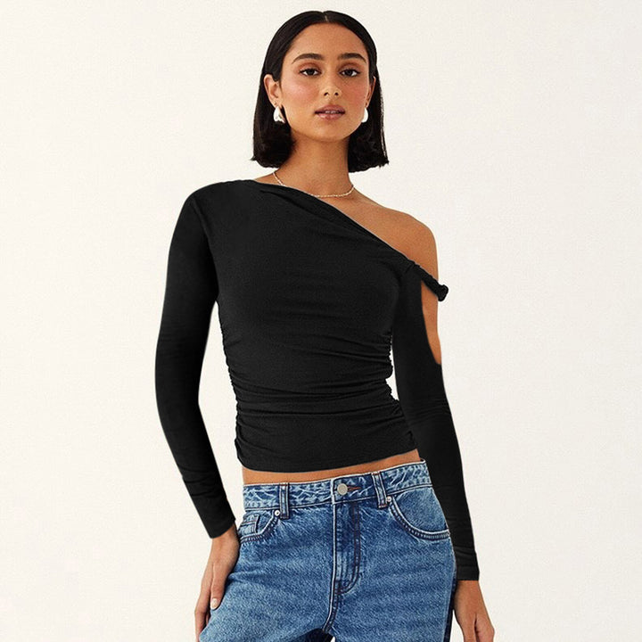 Damer Elegant asymmetrisk blus med långa ärmar och rynkning Eva Jonsson-Eva Jonsson