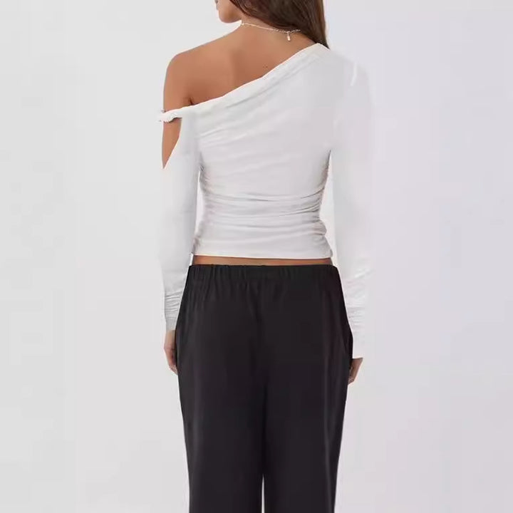 Damer Elegant asymmetrisk blus med långa ärmar och rynkning Eva Jonsson-Eva Jonsson