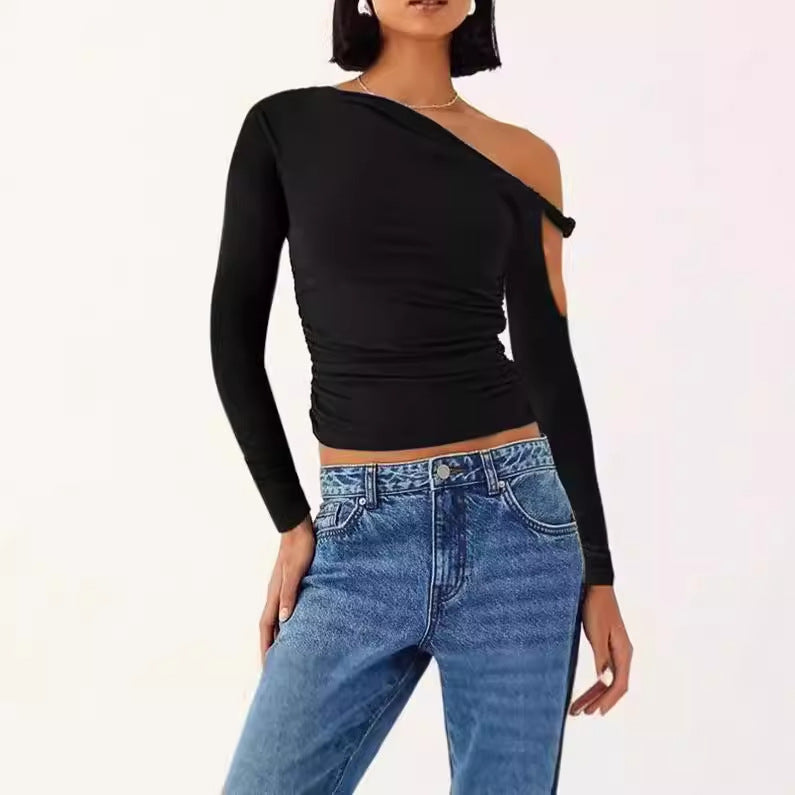Damer Elegant asymmetrisk blus med långa ärmar och rynkning Eva Jonsson-Eva Jonsson