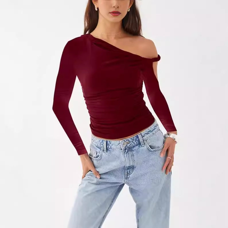 Damer Elegant asymmetrisk blus med långa ärmar och rynkning Eva Jonsson-Eva Jonsson