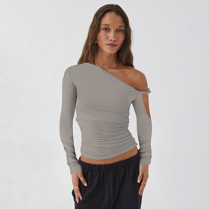 Damer Elegant asymmetrisk blus med långa ärmar och rynkning Mirla-Eva Jonsson
