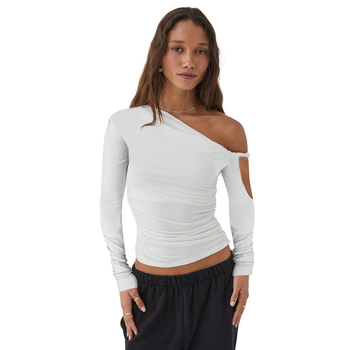 Damer Elegant asymmetrisk blus med långa ärmar och rynkning Mirla-Eva Jonsson