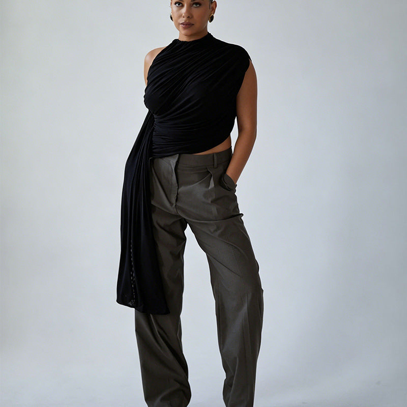 Damer Elegant asymmetrisk topp med draperingar Mirla-Eva Jonsson