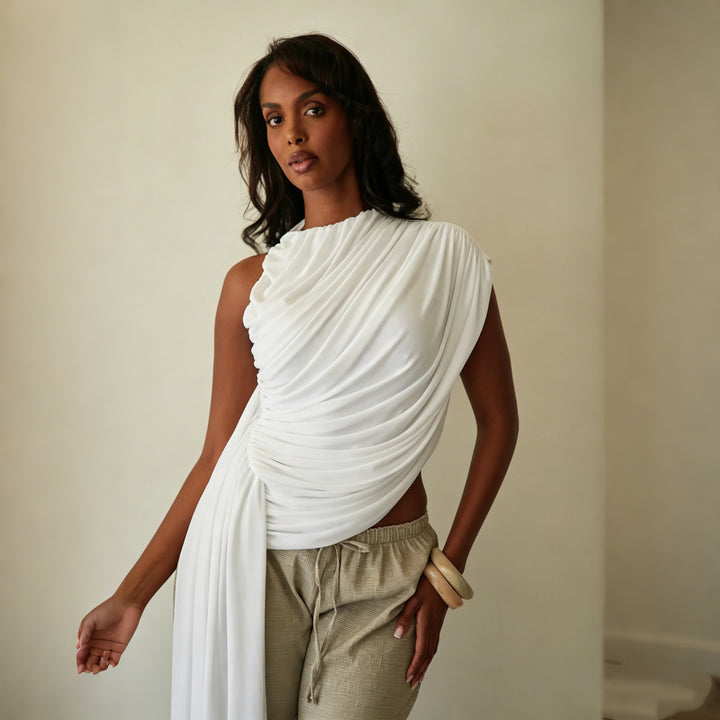 Damer Elegant asymmetrisk topp med draperingar Mirla-Eva Jonsson