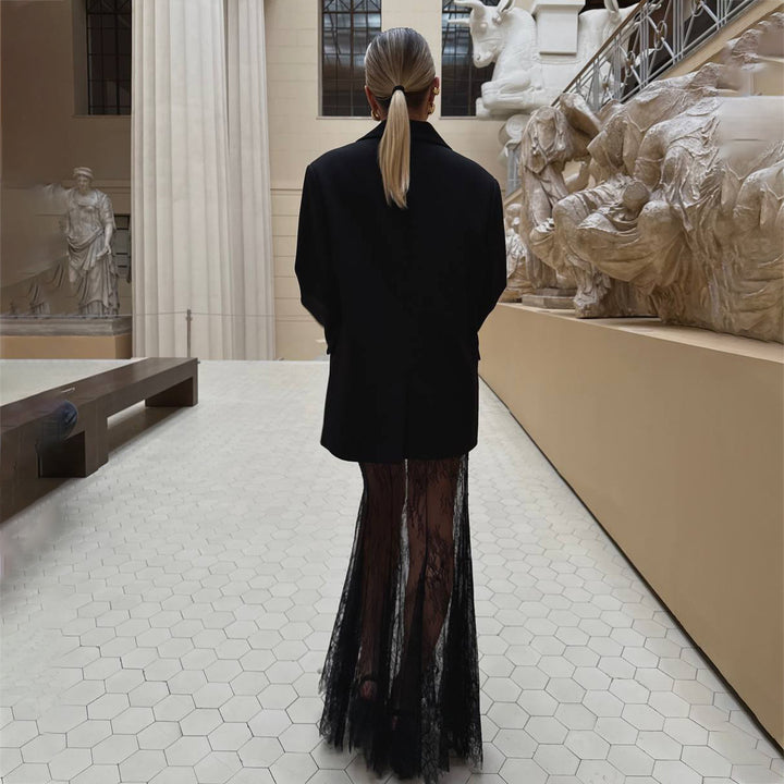 Damer Elegant avslappnad blazer med transparent spetskjol Mirla-Eva Jonsson