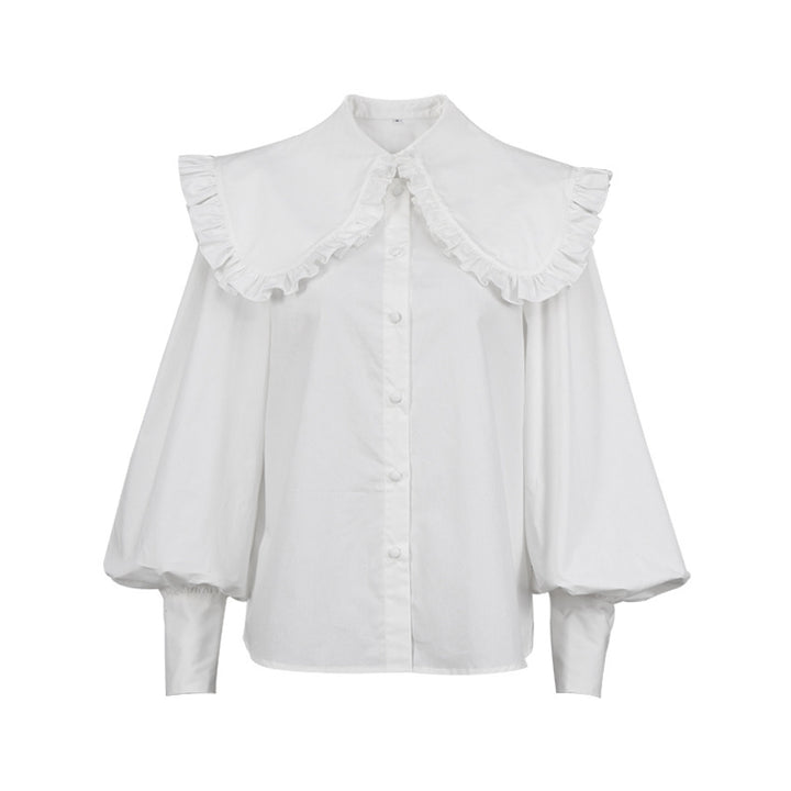 Damer Elegant blus med voluminösa ärmar och volangkant Mirla-Eva Jonsson