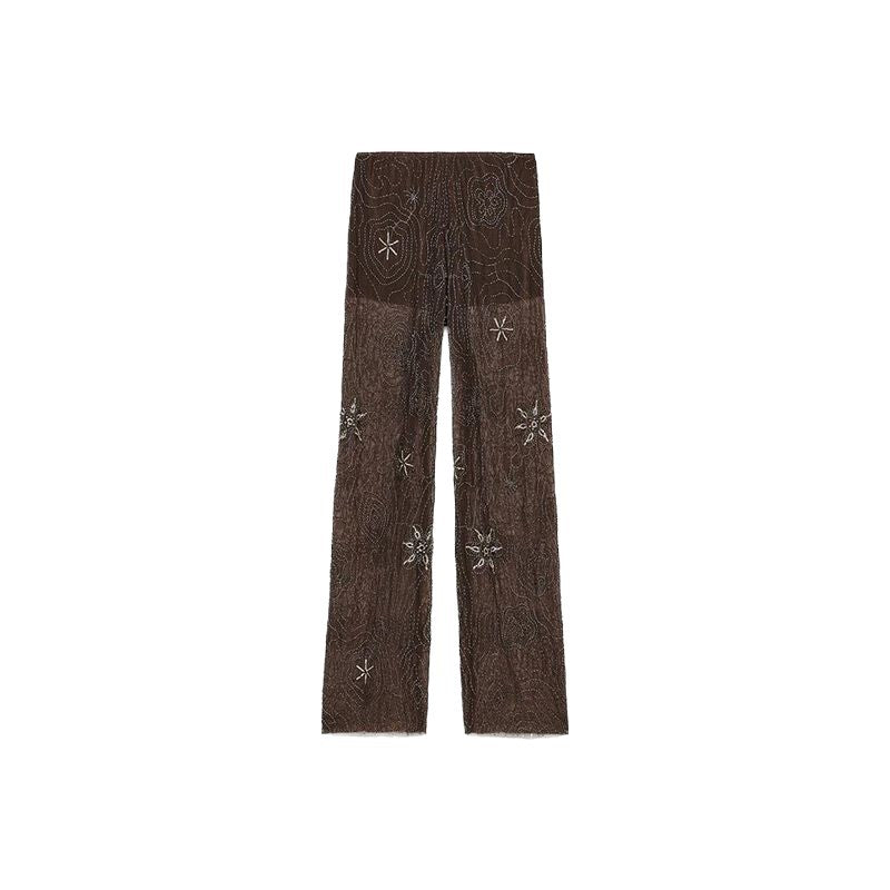 Damer Elegant, broderad paljettbyxa i palazzo-stil Mirla-Eva Jonsson