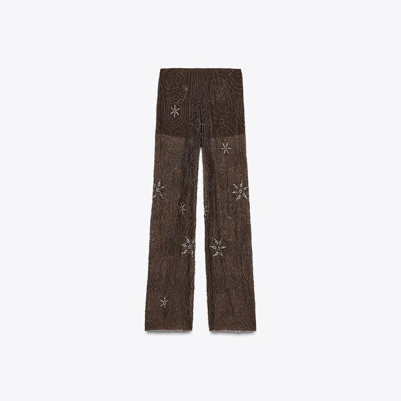 Damer Elegant, broderad paljettbyxa i palazzo-stil Mirla-Eva Jonsson