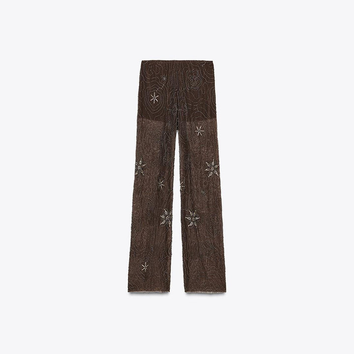 Damer Elegant, broderad paljettbyxa i palazzo-stil Mirla-Eva Jonsson