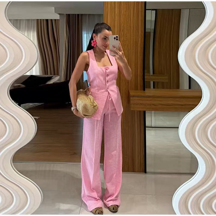 Damer Elegant bröllop kostym-set med figurnära topp och vid byxstil Mirla-Eva Jonsson