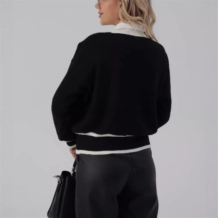 Damer Elegant cardigan med pärnkknappar och kontrastdetaljer Eva Jonsson-Eva Jonsson