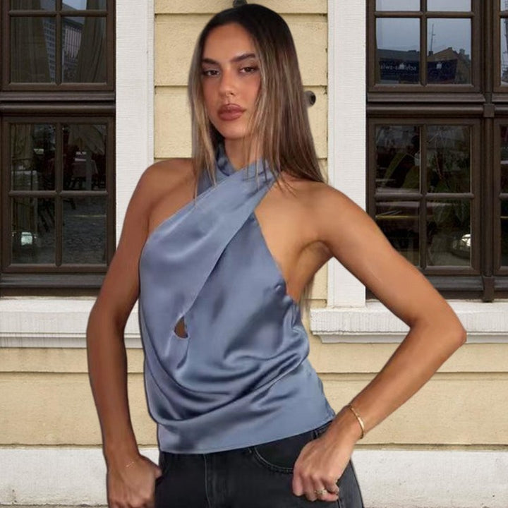 Damer Elegant chiffong topp med asymmetrisk skärning Mirla-Eva Jonsson