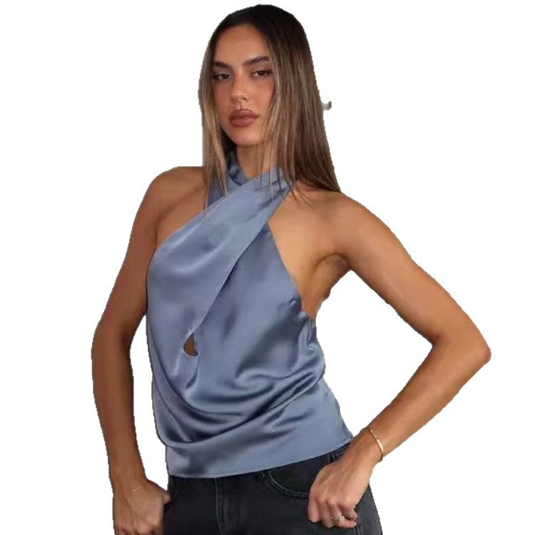 Damer Elegant chiffong topp med asymmetrisk skärning Mirla-Eva Jonsson