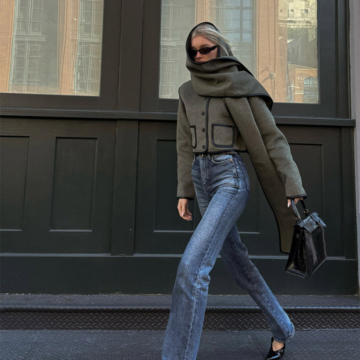 Damer Elegant cropped jacka med stilig scarf och raffinerade fickor Mirla-Eva Jonsson